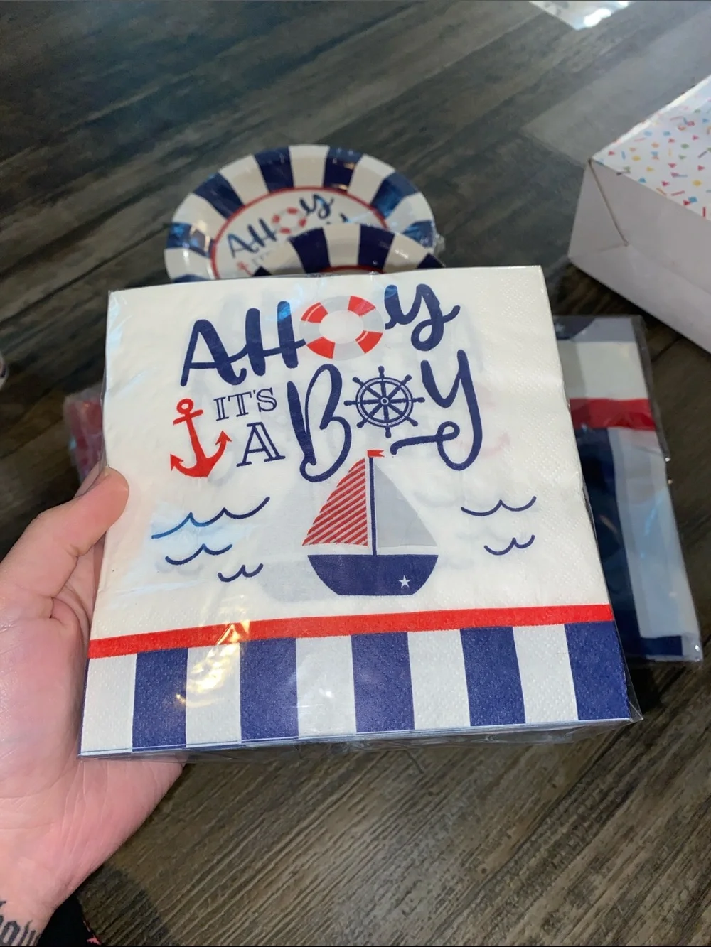 Ahoy It’s a Boy Nautical Party Tableware Set - Red, Navy & White set of 24